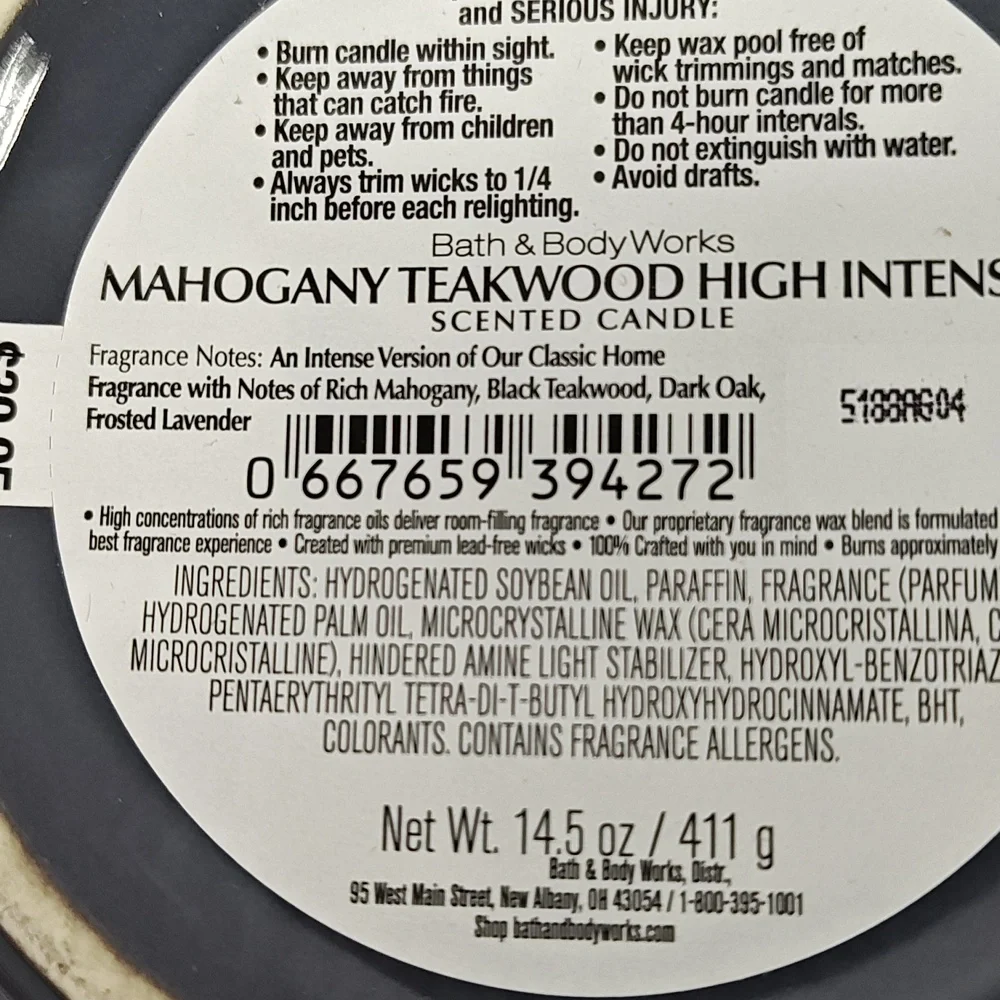 Bath & Body Works "MAHOGANY TEAKWOOD" 3-Wick Ceramic Candles - Set of 2 - Picture 3 of 3